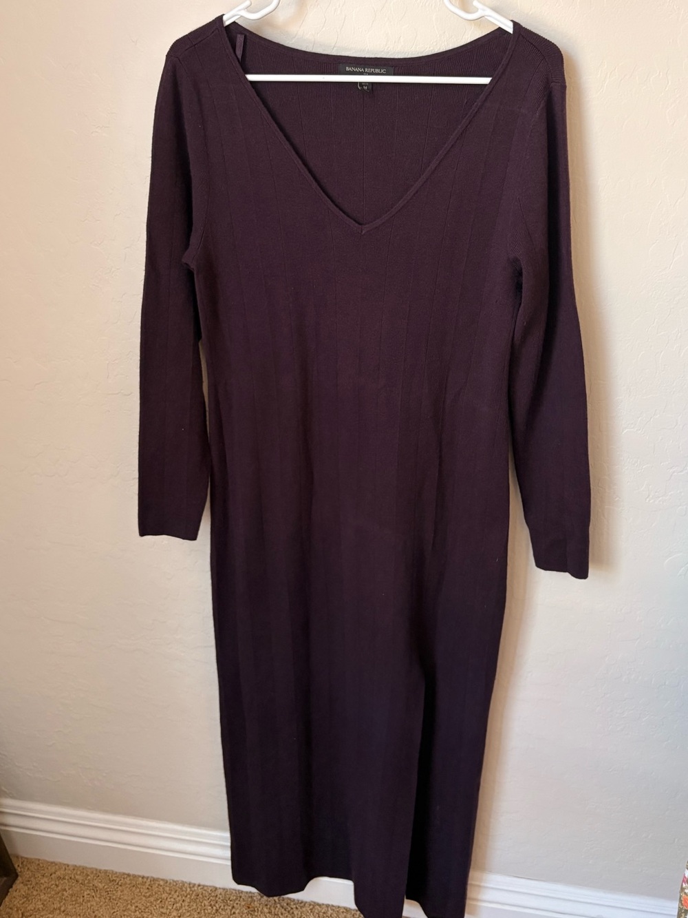 Plum Banana Republic V-Neck Ribbed Knit Sweater Dress